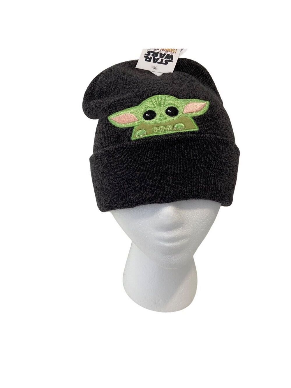 Star Wars The Mandalorian Beanie Hat With Baby Yoda Embroidery Black Knit OSize